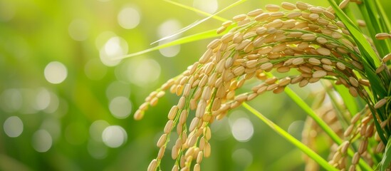 Wall Mural - Golden wheat field with beautiful sunlight and clear blue sky, agricultural landscape in the countryside