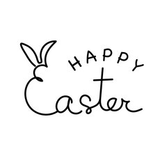 Poster - Continuous line drawing art easter card with calligraphy lettering and easter bunny shape. Happy Easter greeting card. Vector illustration 