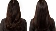 woman with beautiful long hair on white background,before and ater