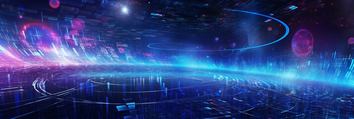 Technical background abstraction UI UX modern trendy design. Place for text. Poster, invitation, flyer, banner, email, header, social media post. 3D Digital art. Horizontal. Generative Ai content