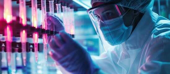 Wall Mural - professional male scientist conducting experiments in modern laboratory with scientific equipment