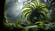 Green fern frond in tranquil rainforest wilderness,,
Prehistoriclooking plants in dense vegetation 