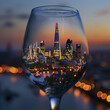 London City Diorama inside a wine glass set against the city at night.