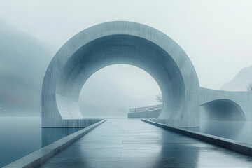 Poster - A minimalist image of a geometrically designed modern bridge, with clean lines and symmetrical elements that contribute to a sense of visual equilibrium.  Generative Ai.
