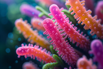 Poster - Advanced bioinformatics tools interpreting the human microbiome for health insights. Concept of microbiome analysis. Generative Ai.