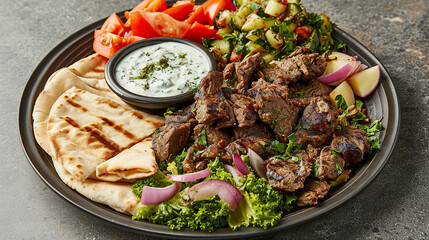 Wall Mural - Gyro Platter with Tzatziki Sauce and Pita Delight Photo