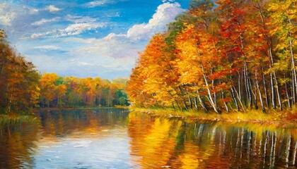 Wall Mural - oil painting on canvas autumn forest