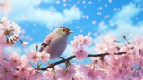 Fototapeta  - 桜の枝にとまる鳥