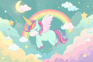 Poster - Rainbow Unicorn. Background with selective focus and copy space