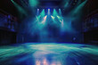 Dramatic stage with blue lights and smoke for live performance atmosphere