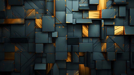 Poster - 
Modern Geometric Abstract.  navy blue blocks with golden accents, suitable for sophisticated graphic designs and backgrounds.