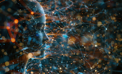 Poster - Neon digital brain in artificial intelligence concept