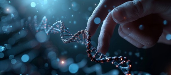 Wall Mural - scientist's hand holding a delicate dna strand, exploring genetics and biotechnology