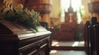 Serene Church Funeral Service With Casket and Floral Arrangement