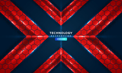 Wall Mural - Abstract Technology background Hexagon Red