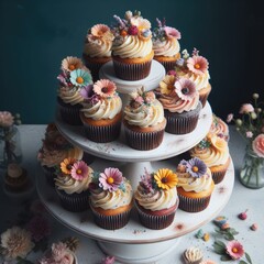 Wall Mural - Assorted Cupcakes on Tiered Stand 3