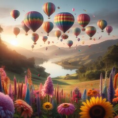 Wall Mural - Whimsical Hot Air Balloons Sky 2