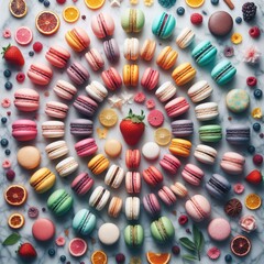 Wall Mural - Assorted Macarons on Marble Surface