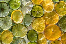 Slices Of Citrus Create A Vibrant Mosaic, A Kaleidoscope Of Lemons And Limes, A Fresh Feast For The Eyes And Zest For The Soul.

