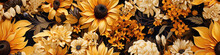 Seamless Pattern With Yellow Flowers Of Flowering Blossom Sunflowers On Background