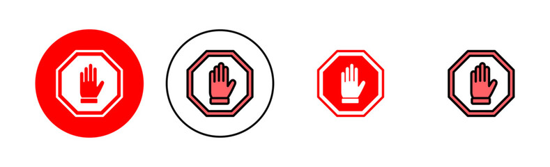 Wall Mural - Stop icon set illustration. stop road sign. hand stop sign and symbol. Do not enter stop red sign with hand