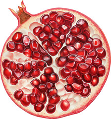 Wall Mural - Top view of a slice of pomegranate isolated. illustration.