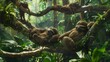 Lazy Sloths Relaxing on Tree Branches in Lush Rainforest AI Generated.