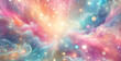 Lila Einhorn-Hintergrund. Pastellfarbener Aquarellhimmel mit Glitzersternen und Bokeh. Fantasy-Galaxie mit holografischer Textur. Magischer Marmorraum.	