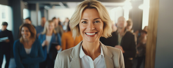 Wall Mural - Businesswoman with colleagues in her office