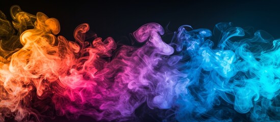Poster - Vibrant and dynamic colorful smoke creating mesmerizing patterns on a dark black background