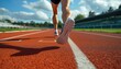© Dusit - Athlete running on racetrack at stadium. Close up of athlete legs. Generative AI.