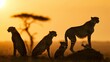 Majestic Silhouettes of Cheetah Family at Sunset AI Generated.