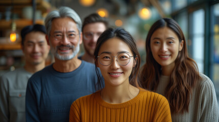 Wall Mural - Diversity, portrait of happy Asian colleagues and smile together in an office at their workplace. Team or collaboration, corporate workforce and excited or cheerful group of coworker faces