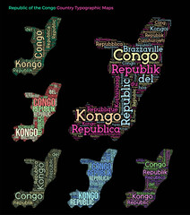 Poster - Congo. Set of typography style country illustrations. Congo map shape built of horizontal and vertical country names. Vector illustration.