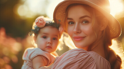 mother and child in Spring,Mother day concept, mother day background