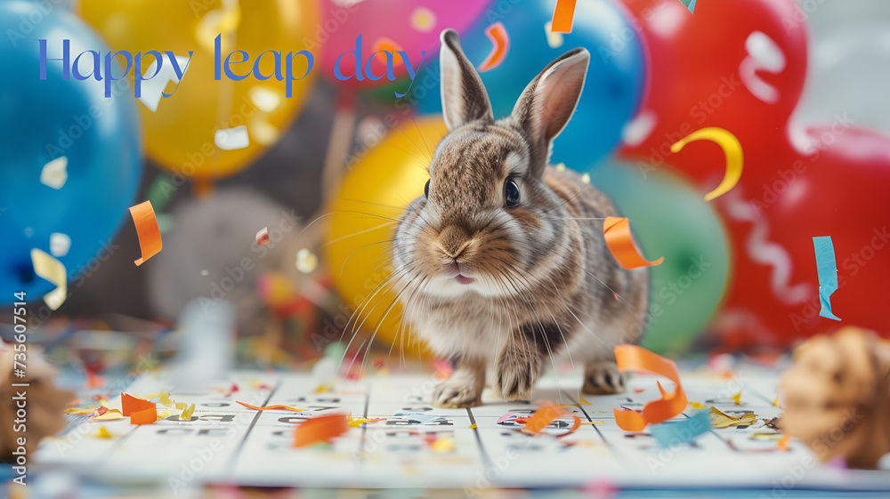 Februaury Rabbit Rabbit Generate an image of a cute rabbit hopping joyfully over a calendar ...