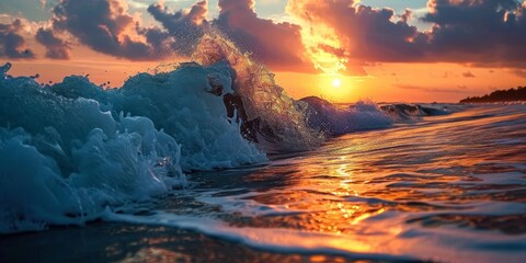 Gorgeous sunset wave at Sepat Beach in Kuantan, Malaysia, Generative AI 