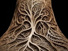 A Tree Of Life Carved Into A Vase. Generative AI.
