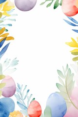 Wall Mural - Holiday frame made of colorful easter eggs on white background. Watercolor minimalistic style. Border for design greeting card, flyer, poster, party invitation with copy space