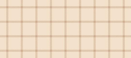 Poster - Seamless beige windowpane pattern. Checkered plaid repeating background. Tattersall tartan texture print for textile, fabric. Repeated neutral brown check wallpaper. Vector gingham backdrop
