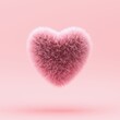 Closeup Fur heart shape isolate on pink background. 3D Minimal Concept idea.