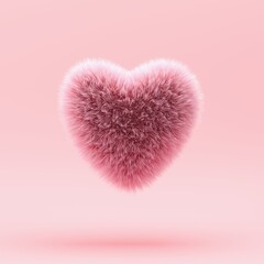 Sticker - Closeup Fur heart shape isolate on pink background. 3D Minimal Concept idea.