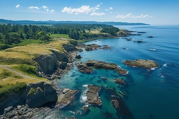 Poster - Aerial view of rocky ocean shore Capturing the vastness and rugged beauty of the coastal landscape Inviting exploration and admiration of nature's wonders