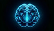 © Baria - Futuristic blue brain hologram, floating on a black backdrop, depicting advanced neurotechnology.Generative AI.