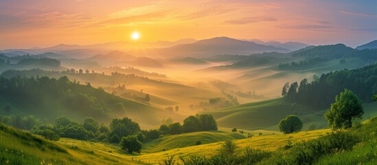 Wall Mural - A Stunning and Serene View of a Picturesque and Colorful Sunset over the Horizon