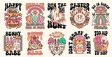 Fototapeta Fototapety na ścianę do pokoju dziecięcego - Retro Easter 90s t shirt design set, Hippie Easter graphic poster collection. Easter quotes bundle, 80s Easter groove cartoon character. Easter vector set for print