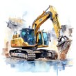 Illustration of a construction vehicle with a yellow excavator