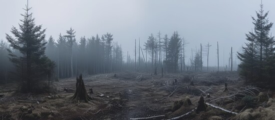 Poster - Lush forest scenery with abundance of green trees, some lifeless trees in a natural environment