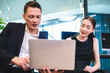 © chokniti - Business financial marketing project strategy plan presentation, Meeting of a corporate man showing finance data to team. Professional accounting management office group collaboration team working
