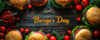 © Bartek - Celebrating Burger Day with Artisanal Handcrafted Burgers Amidst Fresh Ingredients and Calligraphy on Wooden Board, Symbolizing Gastronomic Delights